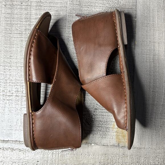 Born Woman’s Sandals Iwa Leather Flat Back Zip Open Toe Brown Size 7M - Picture 4 of 7